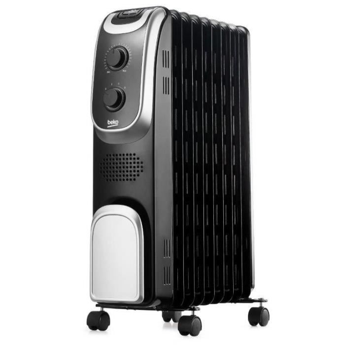 BEKO RHO7123 - Radiateur Bain d'huile - Noir - 9 éléments chauffants - 3 allures - Anti-surchauffe - Sécurité Anti-basculement