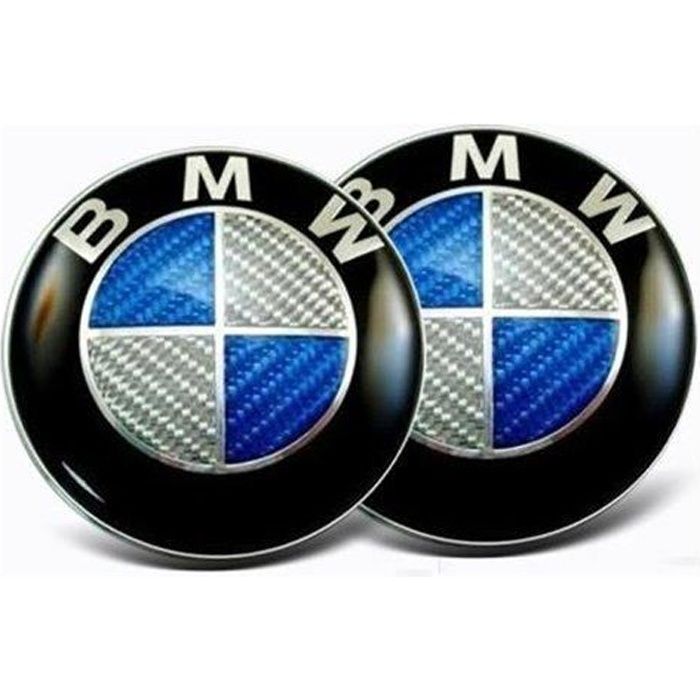 2 logo bmw carbon bleu 1 logo de capot diametre 82mm + 1