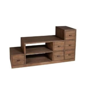 Meuble TV en bois exotique escalier L105cm LOUNA