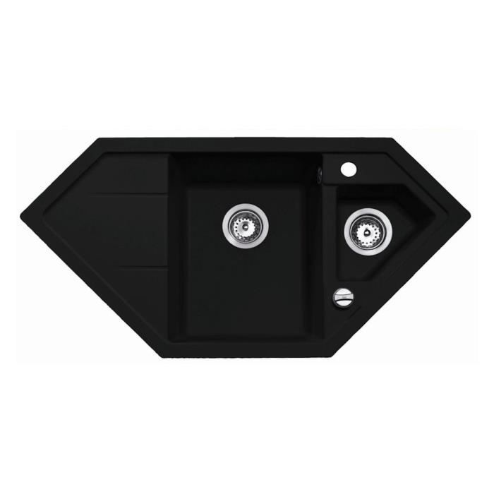 TEKA Evier cuisine à encastrer 1,5 cuves + 1 égouttoir Astral 70 TG - 100 x 50 cm - Granite - Noir