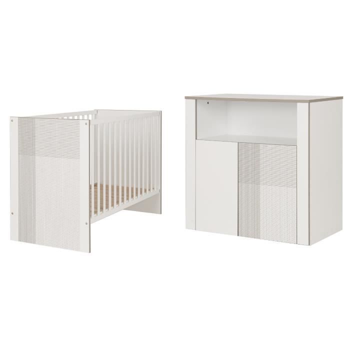 GALIPETTE CARDIFF Meubles Chambre bébé : Lit 60 x 120 cm - Commode 2 portes 1 niche et plan à langer droit