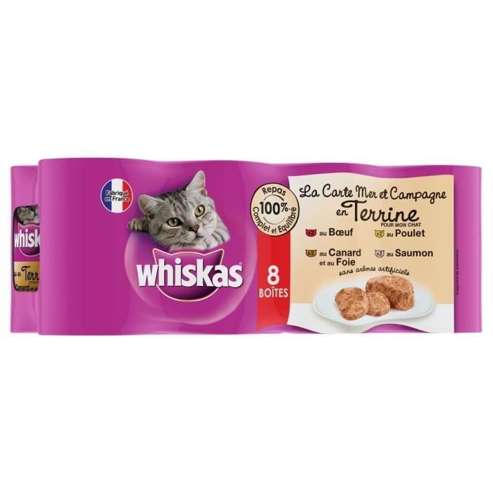 WHISKAS Terrine de viande et possion - Pour chat - 8 boites de 400g
