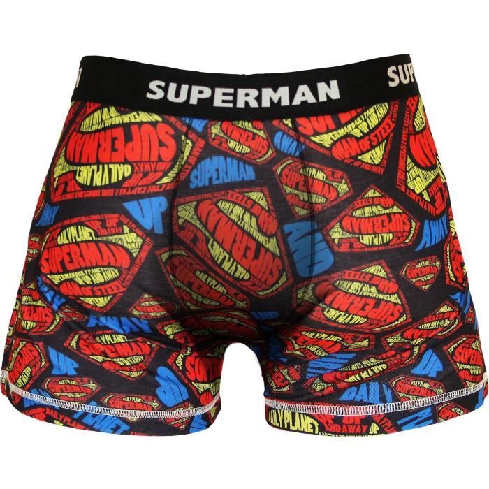 Boxer Homme Superman Imprimé Texte et Logo - Rouge, bleu et jaune