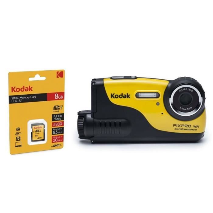 KODAK WP-YL Appareil photo compact étanche - Noir et Jaune + KODAK Carte 8 Go