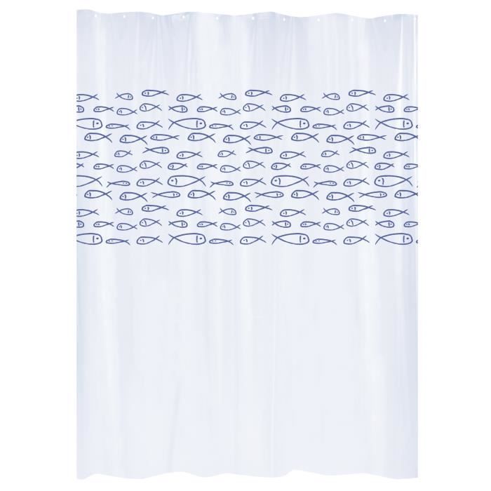 GELCO DESIGN Rideau de douche - 180x200 cm - Motif poisson - Majorelle