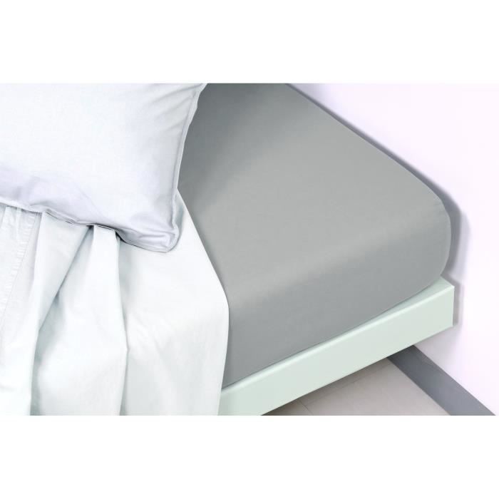 VENT DU SUD Drap housse PALACE en coton lavé - 90x190 cm - Gris acier