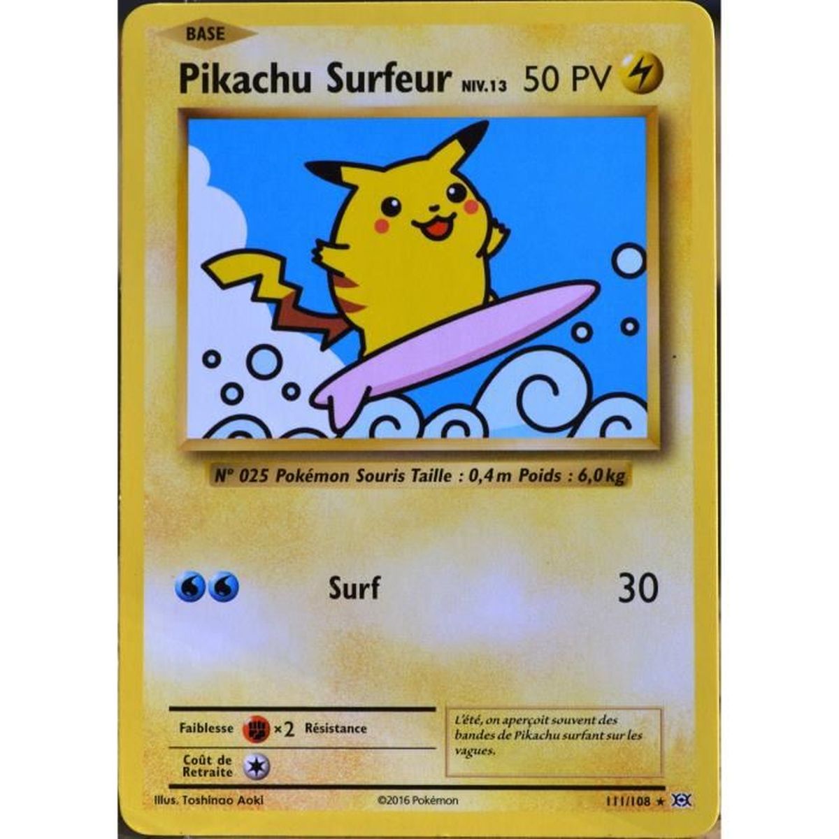 Carte Pokemon Pikachu Queue De Fer carte Pokémon 111-108 Pikachu Surfeur Niv.13 Secrète XY - Evolutions