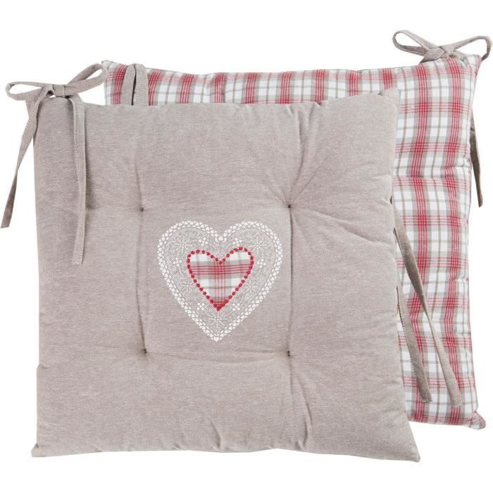 DEKOANDCO Galette de chaise Country - Rouge