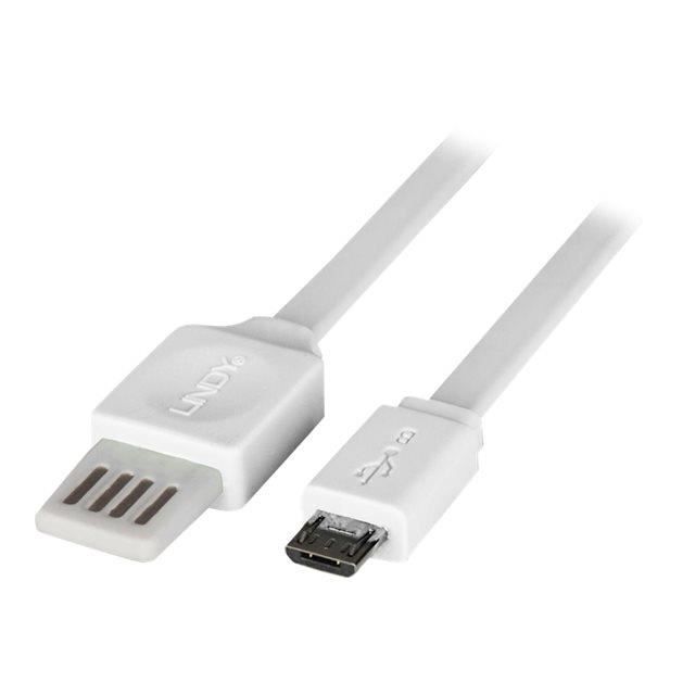 LINDY Câble plat USB 2.0 Easy Fit - Type A vers Micro-B - 2m - Blanc