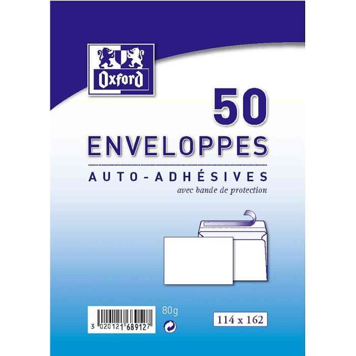 OXFORD 50 enveloppes auto-adhésives - 16,2 cm x 11,4 cm x 2 cm