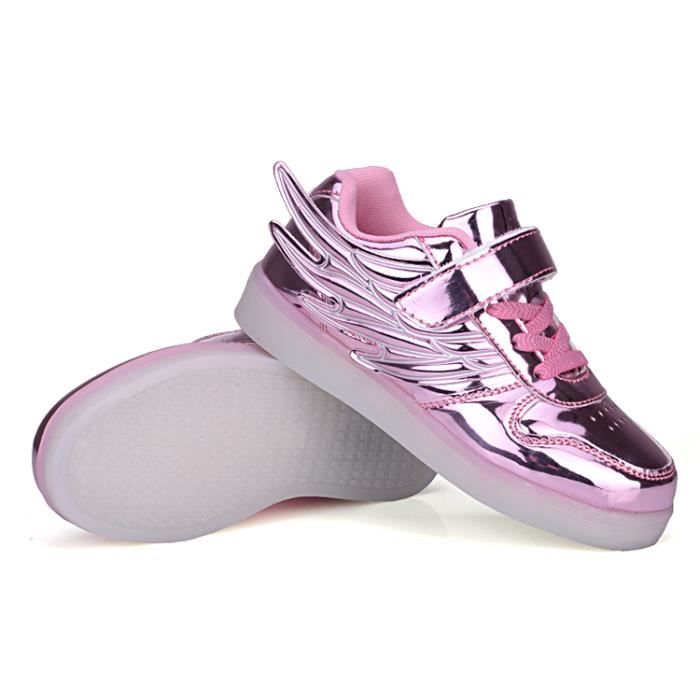 filles garçons baskets or fashion éclairé bottes shoes cuir LED 16Zwq