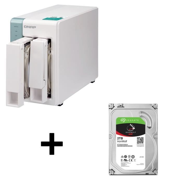 QNAP Serveur NAS 2 baies TS-251A-2G - 2Go RAM + Seagate NAS HDD Iron Wolf 2To 3,5\