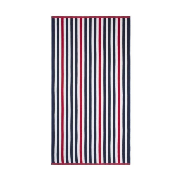 JULES CLARYSSE Drap de plage velours Océan LINE Rouge & Bleu - 90x170cm