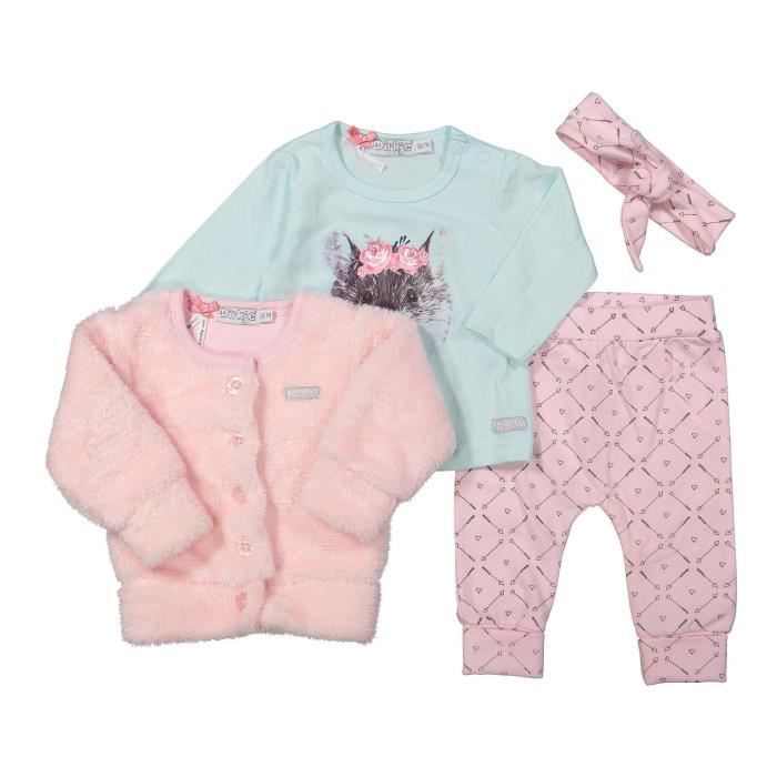 DIRKJE Ensemble Gillet + T-shirt + Legging et Bandeau Rose Bébé Fille