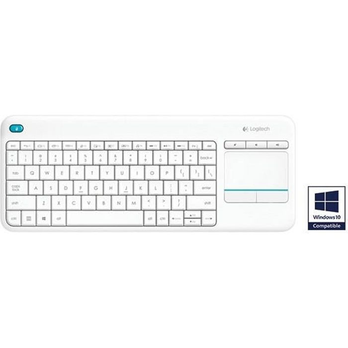 Logitech K400 Plus - Clavier sans fil avec touchpad - Blanc