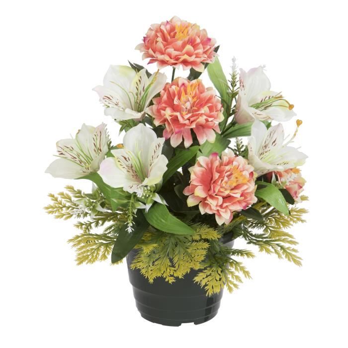 UNE FLEUR EN SOIE Pot dahlias, alstromerias - 34 cm