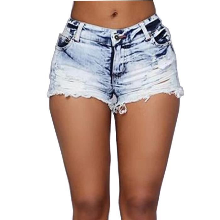 Short femme en jean femme troué slim sexy taille basse ...