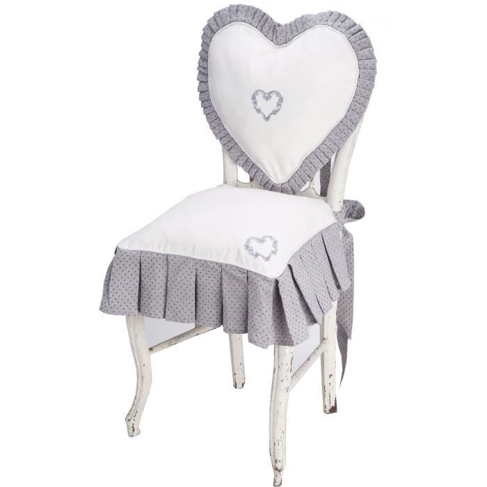 DEKOANDCO Coussin dossier de chaise CŒur - Blanc et gris