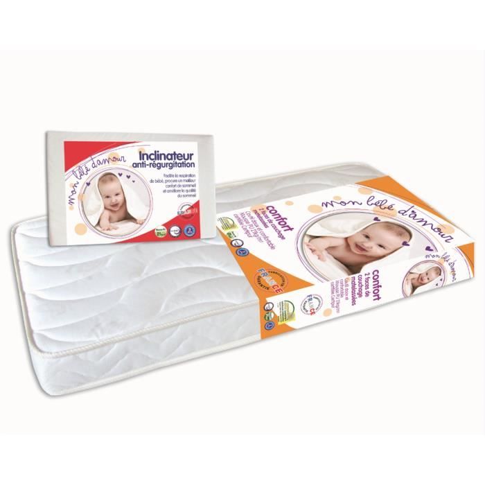 MON BEBE D'AMOUR Matelas Confort 60 x 120 x 10 cm + Inclinateur 55 x 35 cm