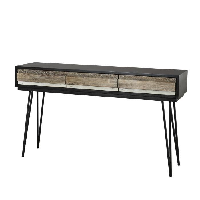 Console scandinave en bois acacia massif multicolore + pieds métal - L 141 cm