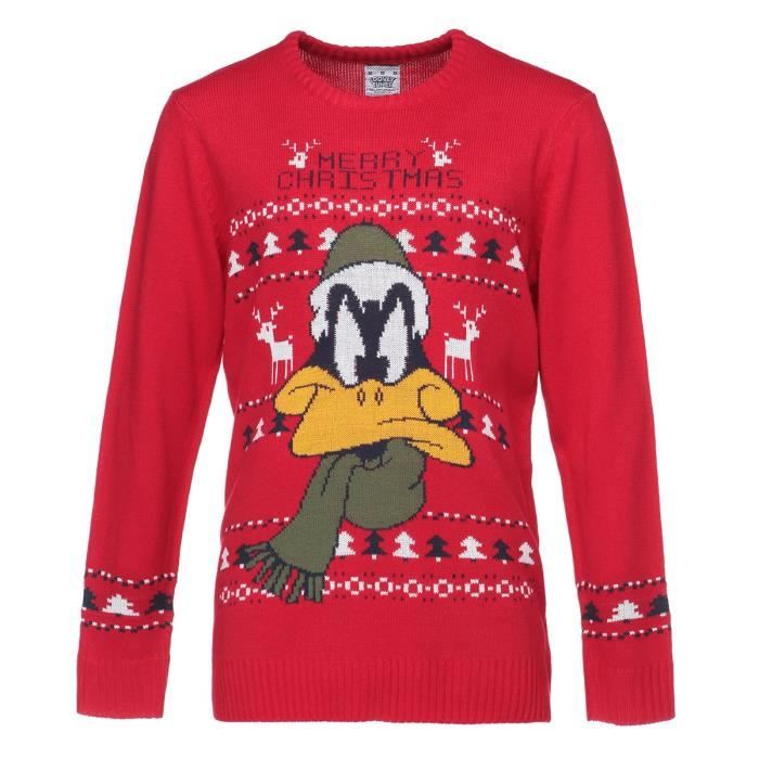 LOONEY TUNES Pull de Noël Tricoté Rouge Homme