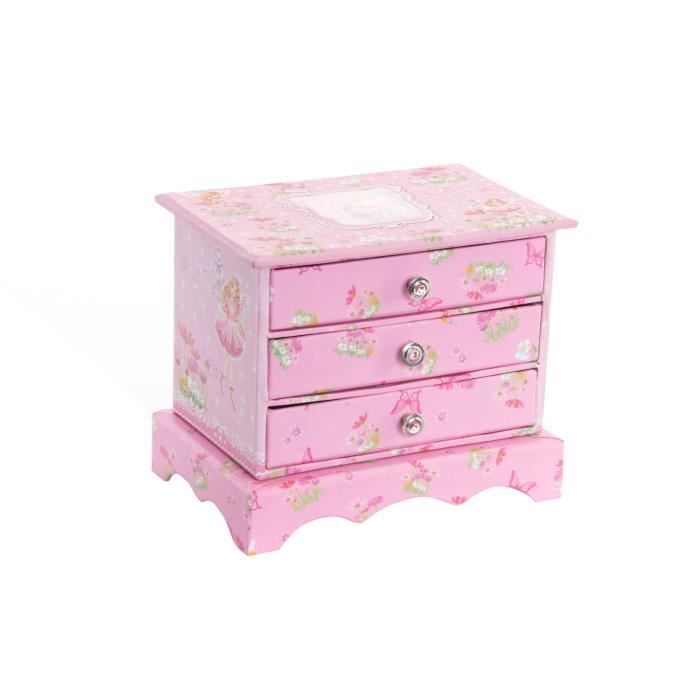 Boîte à bijoux enfant Fée en carton - 17,5x12x14,5 cm - Rose