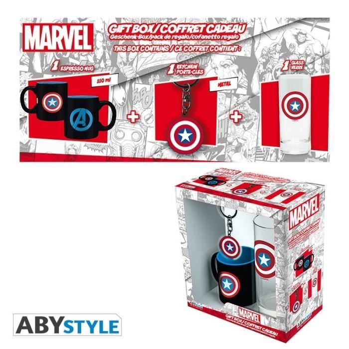 Pack Verre + Porte-clés + Mini Mug Marvel - Captain America - ABYstyle