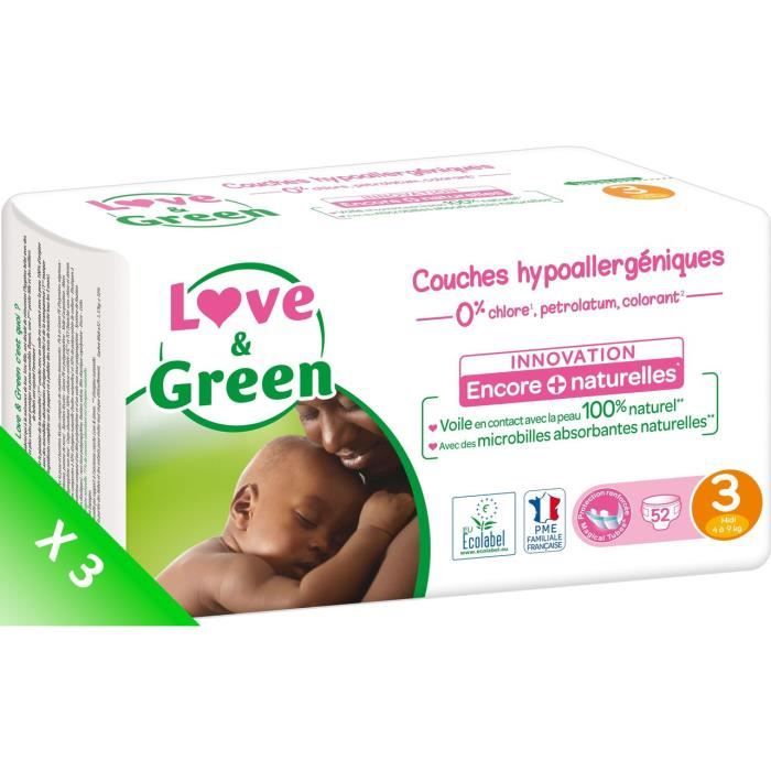 LOVE AND GREEN Couches écolabellisées T3 - 156 couches - Eco Pack