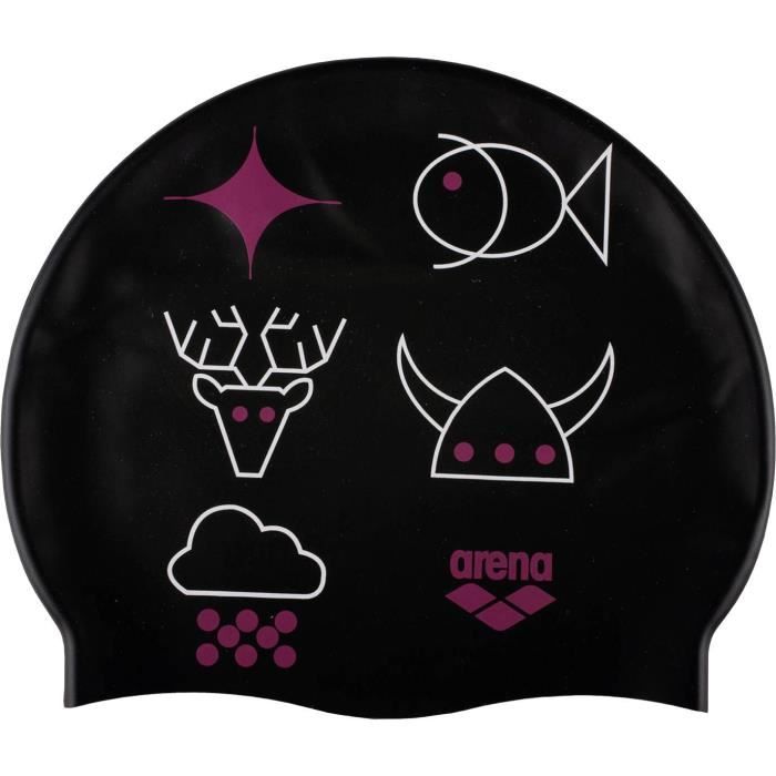 ARENA Bonnnet de bain PRINT - Junior - Noir - Taille Unique