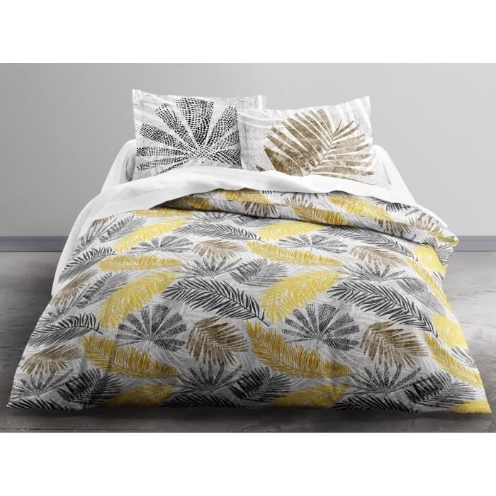 TODAY Parure de couette ENJOY MELANESIE 100% coton - 1 housse de couette et 2 taies d'oreiller - 220x240 cm - Gris et noir