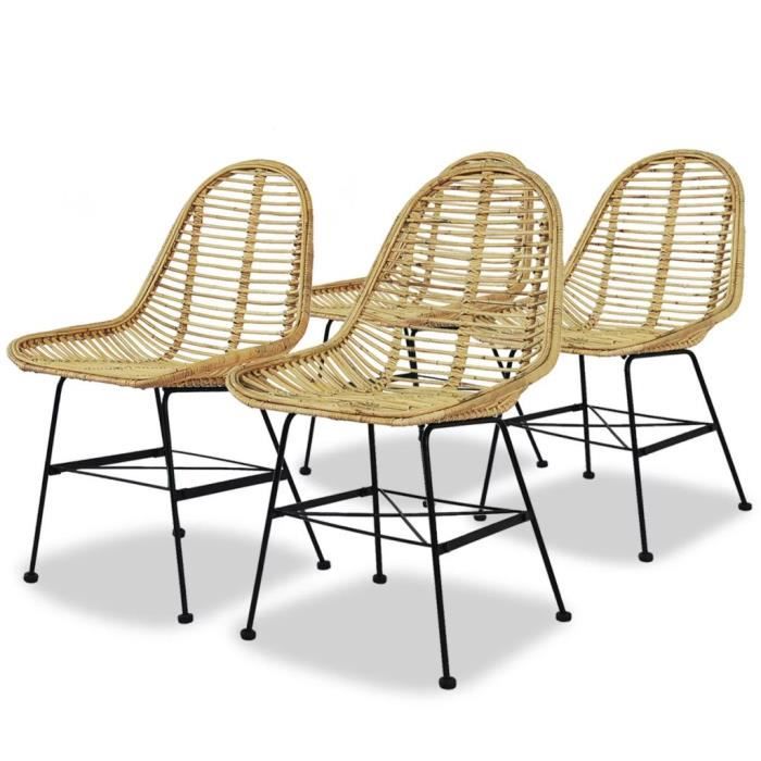 4 Pcs Chaise De Salle A Manger Rotin Naturel Achat Vente Chaise
