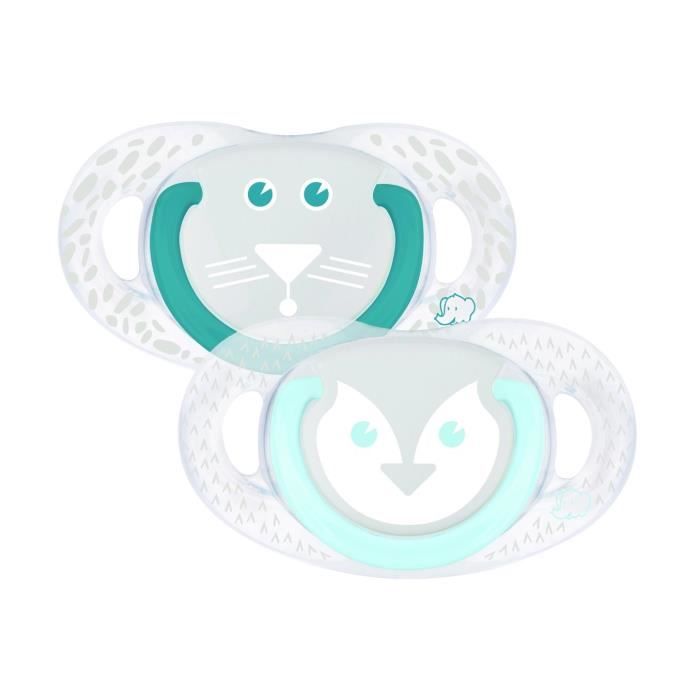 BEBE CONFORT Sucette natural physio silicone - Tigre et pingouin - 0 / 6 mois - Lot de 2