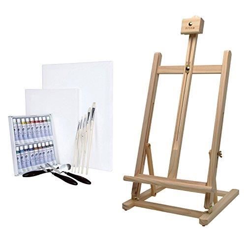 Pinceaux Toiles Spatules Lot De Tubes De Peinture Acrylique Artina Chevalet D Atelier Professionnel Trepied Sevilla En Bois De Pin Massif Cuisine Maison Tableaux Posters Et Arts Decoratifs