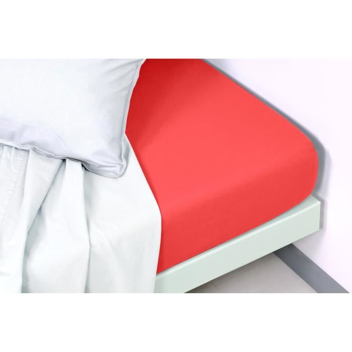 VENT DU SUD Drap housse PALACE en coton lavé - 140x190 cm - Rouge cranberry