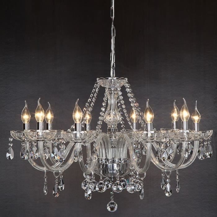 Lustre Cristal Cognac 10 Bras Avec Pampilles - Verre K9 Et Métal Argenté - Chaîne Réglable 30 Cm - Pour Pièce De 20-25 M² (ampoules E14 Non Incluses) - 1