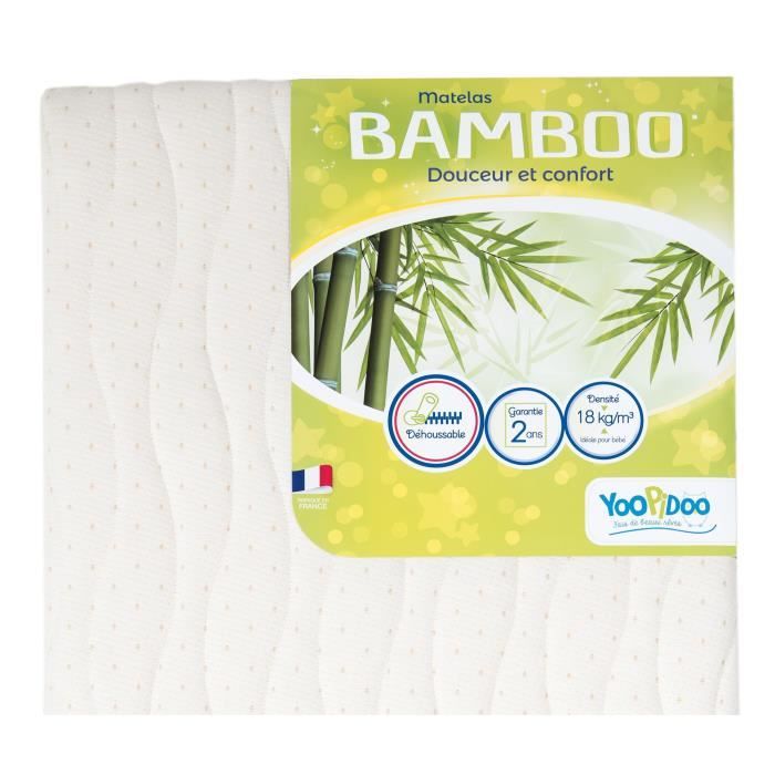 YOOPIDOO Matelas bebe Bamboo Viscose Absorbante Douce Respirante Fabrication francaise 60 x 120 x 12 cm