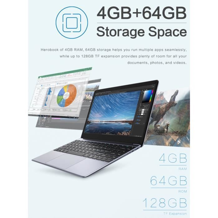 HeroBook Ordinateur Portable 14,1po - Core Atom1