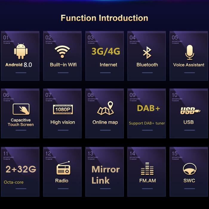 10.1 Pouce 2G+ 32G 8-Core Android 8.0 Autoradio2