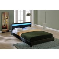 STRUCTURE DE LIT LUNA Lit adulte avec LED contemporain simili noir STRUCTURE DE LIT LUNA Lit adulte avec LED contemporain simili noir