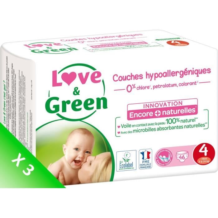 LOVE AND GREEN Couches écolabellisées T4 - 138 couches - Eco Pack