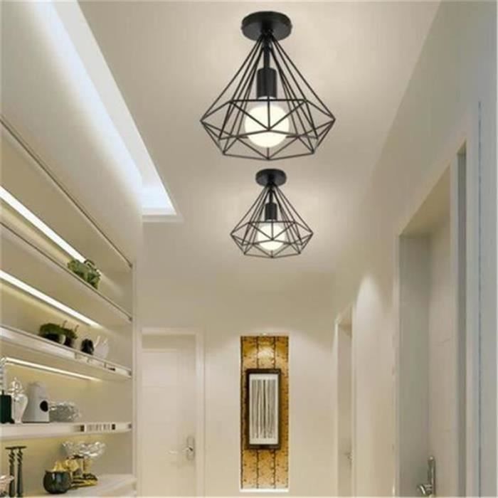 Industrielle Cuisine Luminaire En Plafonnier Métal Lustre Couloir Noir Pour Suspension Cage Forme Diamant Fer MpSUzqV