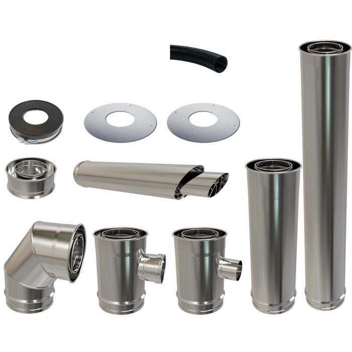 CONVESA Conduit de cheminée double concentrique en raccordement ventouse - Ø 80 / 125 mm - Inox - Poêle à granulés