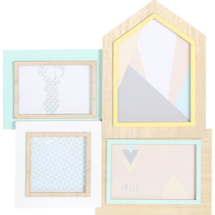 THE HOME DECO FACTORY Pêle-mêle 4 photos - Bois - 35x1,5x36 cm -Vert
