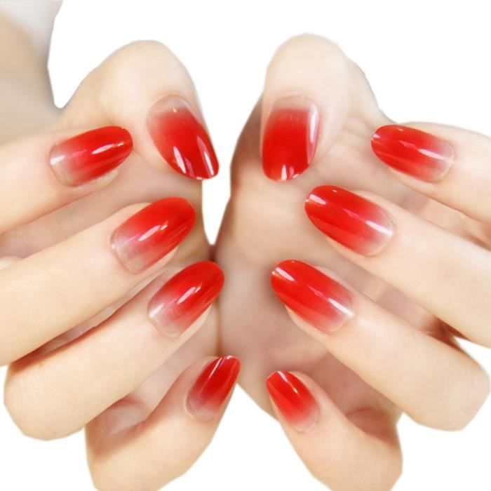 Gradient Elegant Nail Art Francais Style Pre Concu Faux Ongles