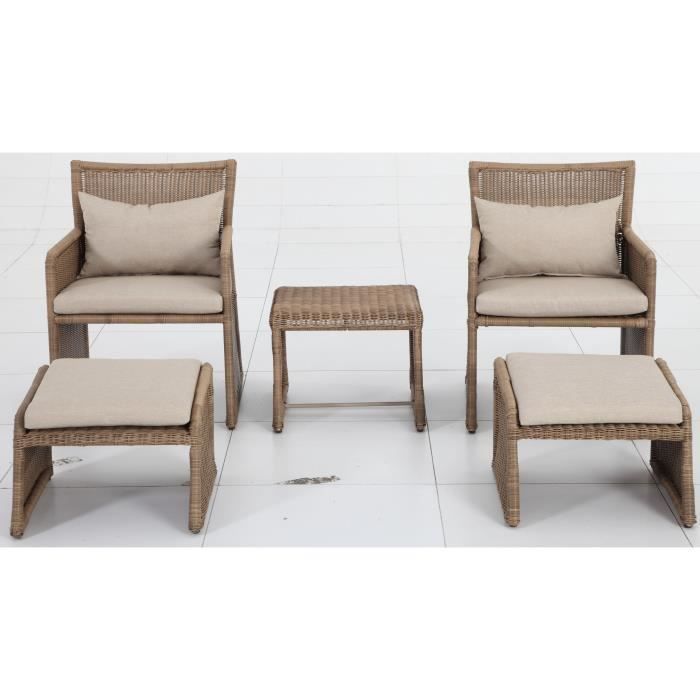Salon de jardin avec repose pieds - Résine tréssée