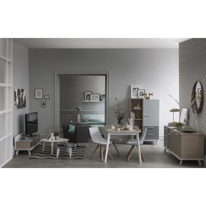 BLOCK Séjour complet 4 pièces - Décor chêne aragon, blanc, gris perle et macadam
