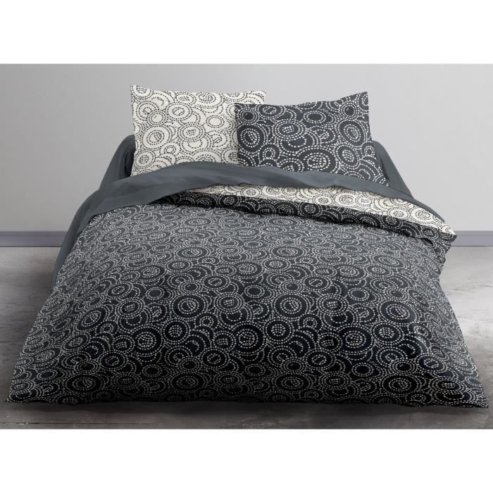 TODAY Parure de couette ENJOY NIBIRU 100% coton - 1 housse de couette et 2 taies d'oreiller - 220x240 cm - Noir