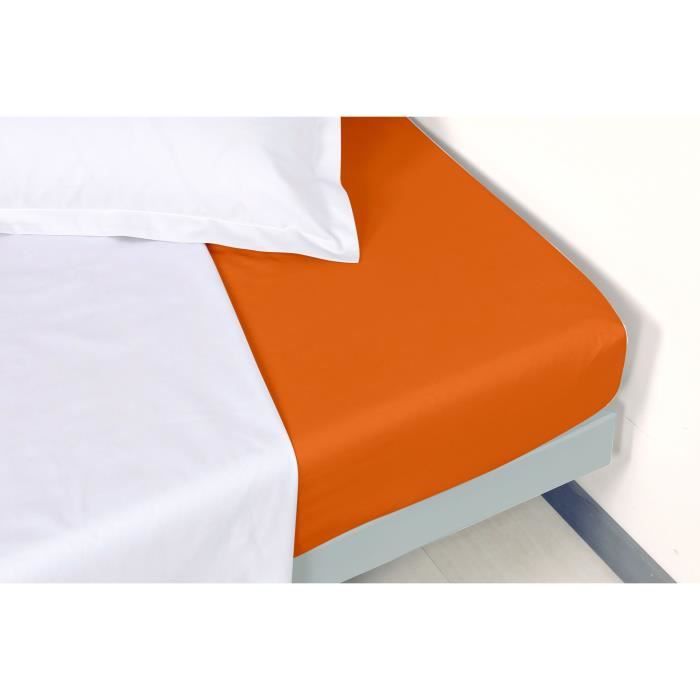 VENT DU SUD Drap housse MANOIR 100% coton percale - 160x200 cm - Orange cuivre