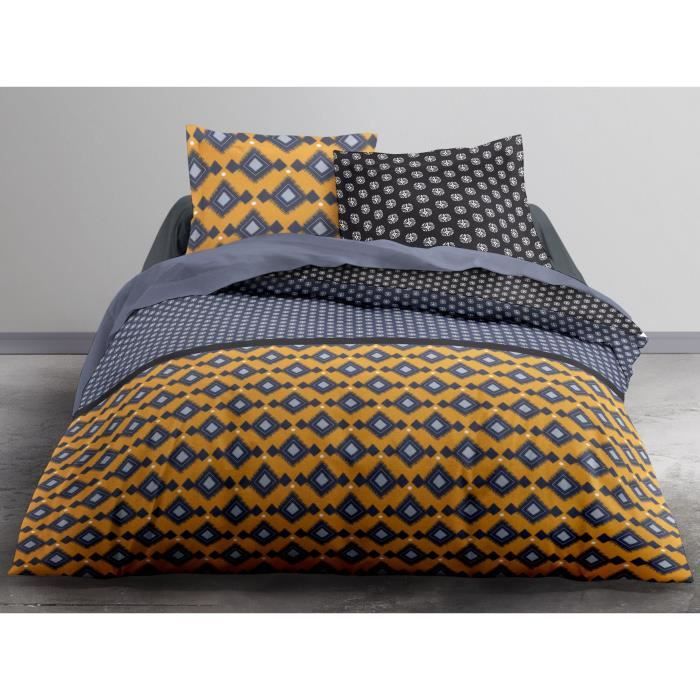 TODAY Parure de couette Enjoy Mokaite 100% coton - 1 housse de couette et 2 taies d'oreiller - 220x240 cm - Orange et gris