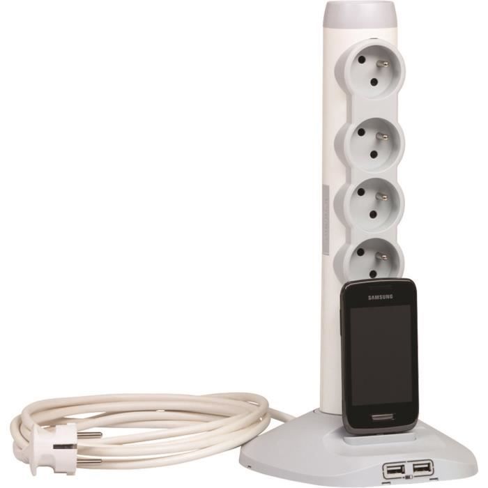 LEGRAND Rallonge multiprise multimédia parafoudre 4x2 P+T 1 socle 2 prises et 1 fiche USB 2 m